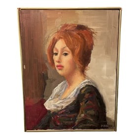 Vintage Dutch Style Oil Painting Portrait of a Red Haired Lady