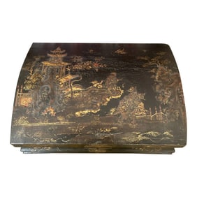 Antique Chinese Export Chinoiserie Black Lacquer Box