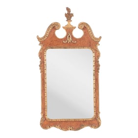 Georgian Style Burl Wood and Gilt Decorated Mirror Circa 1950