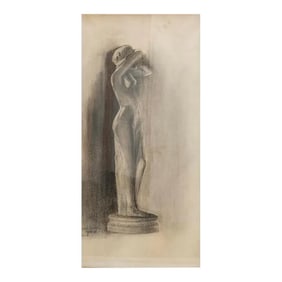 Alvena Sejda Seckar 1930 Charcoal Sketch of Nude Statue