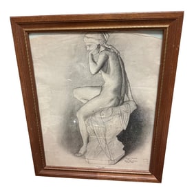 Alvena Seckar Charcoal Drawing of a Female Nude Statue Echo