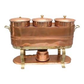1990s Copper Bazar Fran?ÃŸais French Three Compartment Chafing Dish