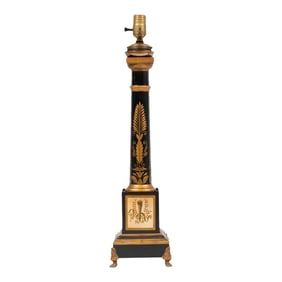 Early 20th Century Neoclassical Empire Style Black and Gold French Table Lamp