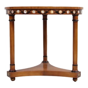 1950s Empire Style Round Entry or Side Table Inlaid With Mother of Pearl