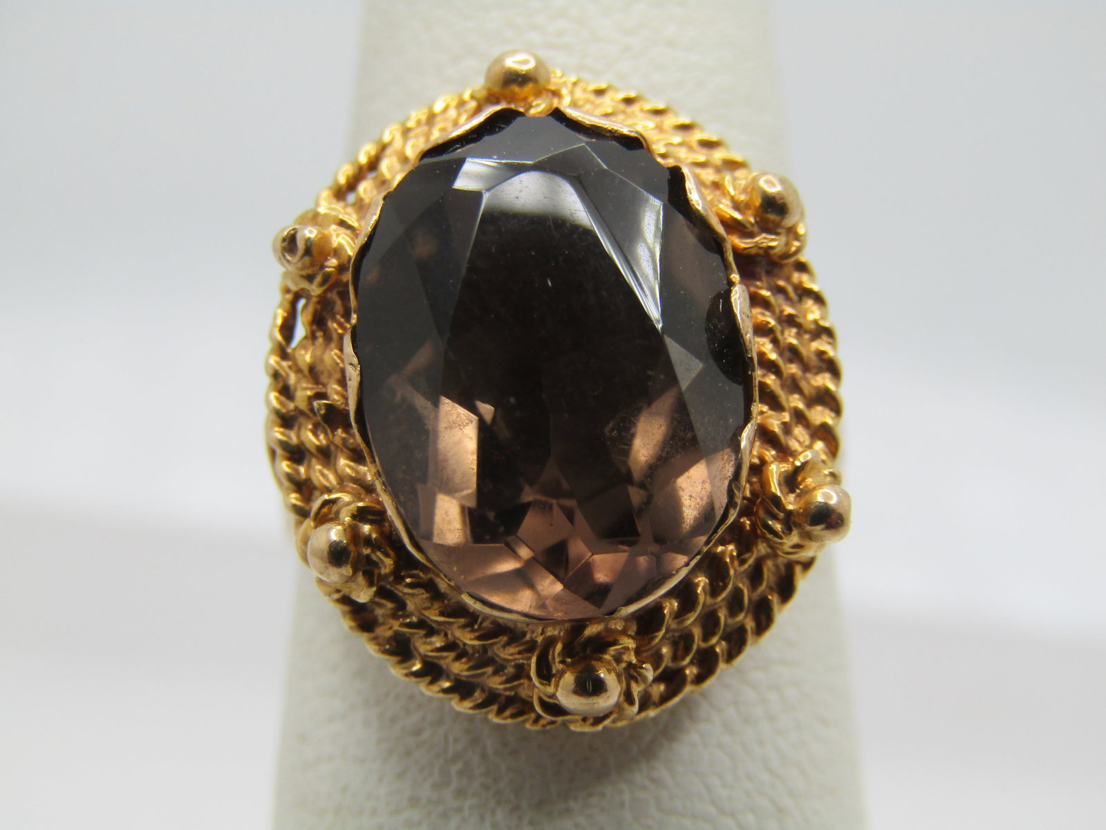 Vintage 9kt Smoky Topaz Ring, Sz. 7, Appx. 7.75 CTW, Signed (1 of 8)