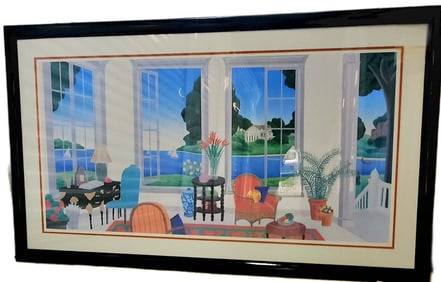 Vintage Thomas McKnight iconic print titled "Hyannis Port", framed under glass Circa 1987-88.
