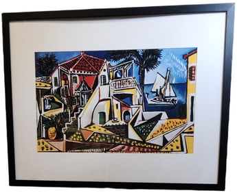Lithograph of Picasso's 1952 vibrantly colored Cubist painting, "Paysage Méditerranéen".