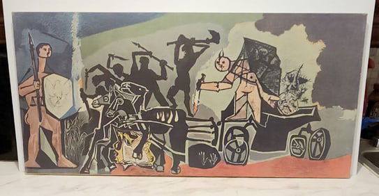 Picasso Rare Vintage print reproduction on canvas of cubist 1954 La Guerre (War) 34 x 16in