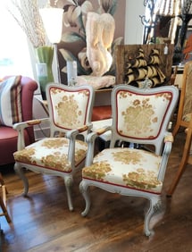Pair of Fabulous Antique French Louis XV Style Armchairs 1920s w/ Chenille Fabric.