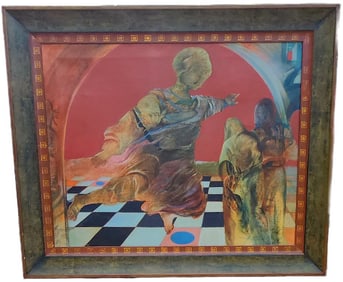 Vintage surreal expressionist oil painting. Signed. Circa 1946