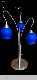Rare Vintage Retro "Anthony's of California" 32' h Tulip Table Lamp w/ stunning blue glass shades