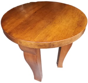 Vintage Bauhaus Style Deco-Influenced round solid wood side table w/ bold sculptural design.