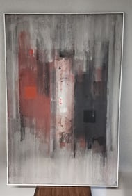 Nydia Preede (1926 - 2021) modernist abstract painting titled "Rouge & Noir". Circa 93'. 24 x 36".