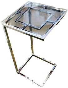 Contemporary Modern Deco-Style Chrome and Lucite accent side table w/ slide-under feature