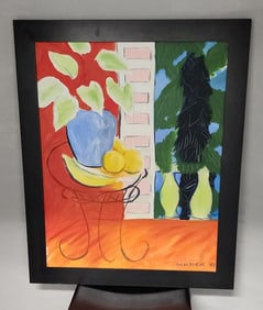 Munch vintage distinctive Matisse-Style impressionist floral still life painting. Signed Circa '93