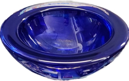 Kosa Boda stunning blue mid-century large art glass bowl. Very heavy 9 inch diameter w/ 1" thick
