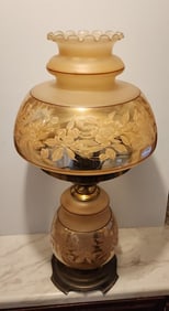 Vintage Quoizel Satin Lace Hurricane Table Lamp, Circa 1978