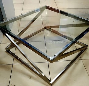 Vintage Signature Design Modern Brushed Nickel & Glass 36" Square Coffee Table by Ashley®