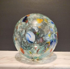 Murano design large hand-blown mid-century multicolor art glass orb