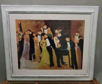 Valerie Lennon vintage lithograph of iconic "Dancing in the Night," oil painting. Facsimile signed.
