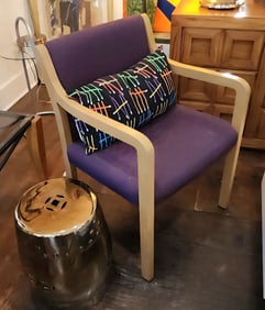 Rare Vintage designer accent side chair with tessellated design upholstery fabric