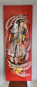 Vibrant post modern signed abstract oil painting