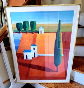Barton Vintage signed print featuring minimalist rural landscape