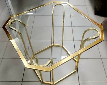 Mid-Century Art Deco Tulip Form Brass and Glass Top Side or Coffee Table