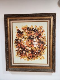 Compelling Vintage mid-century original abstract oil painting signed by artist