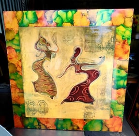 Pair of vintage expressionist oil paintings enameled on board w/ Black Americana imagery.