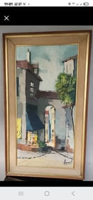 Paul Romier (1919-1961), mid-century original impressionist oil painting of Parisian street scene.