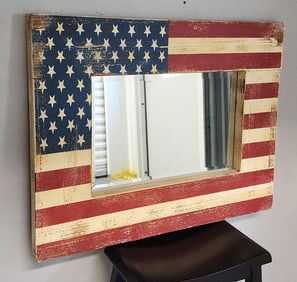 Vintage hand-painted American flag inspired mirror for any country, rustic & modern farmhouse decor.
