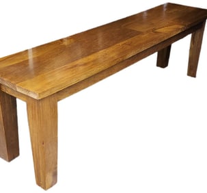 Vintage heavy solid exotic wood country-style long bench w/ cushion. 5.5