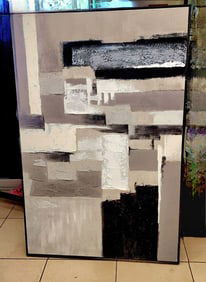 Striking ultra-large modern abstract impasto-style constructivist oil & sand painting. Unsigned