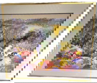 LeRoy Neiman vintage print of '73 painting "Arnie in the Rain" facsimile signed to Arnold Palmer.