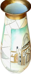 Beautiful vintage hand-painted ceramic vase featuring Middle Eastern imagery.