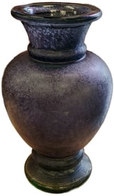 Large vintage heavy smoked glass Grecian urn style vase w/ rich tessellated pattern.