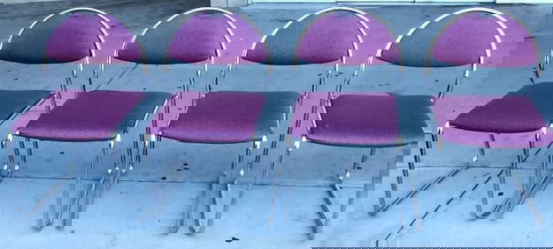 4 Original Lowenstein nickel Chrome 1970s stackable side chairs perfect for a dining room or office