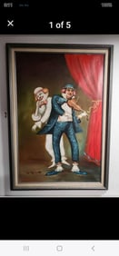 Send in the Clowns fantastic signed artwork mid-century original oil painting.. Do you hear the