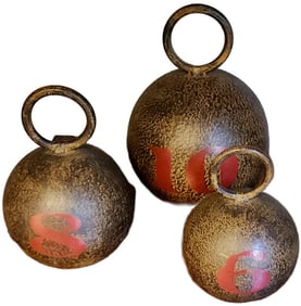 Fantastic set of 3 iron vintage balls with rings.