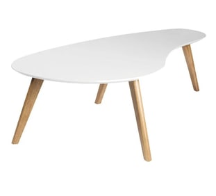 Classic Mid-Century modern kidney shape white & natural wood coffee table