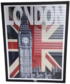 Large vintage art poster lithograph celebrating London w/ wonderful multi-layer imagery. ..40" x 48"