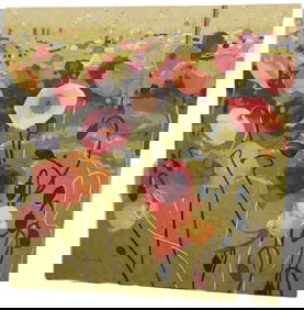 Novak fabulous vintage impressionist floral still life giclee oil painting image on canvas. 30x30"