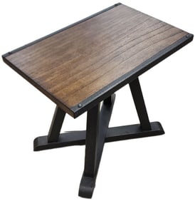 Really cool iron & wood industrial rustic side table. Great for modern farmhouse or country decor.