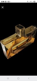 Stunning large Modernist ceramic architectural constructivist sculpture vase w/ brilliant gold glaze