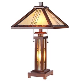 25.6 3 light Stained Glass Wood Mission Table Lamp