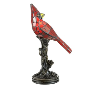 13 1/2" Red Cardinal Stained Glass Bird Accent Lamp
