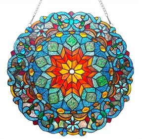 20" Round Stained Glass Window Hanging Panel Suncatcher