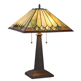22.4" 2 Light Pull Chain Stained Glass Mission Table Lamp