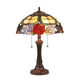 22" Floral Rose Stained Glass Table Lamp
